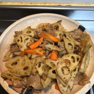 豚肉と蓮根と人参のカレーソテー^_^